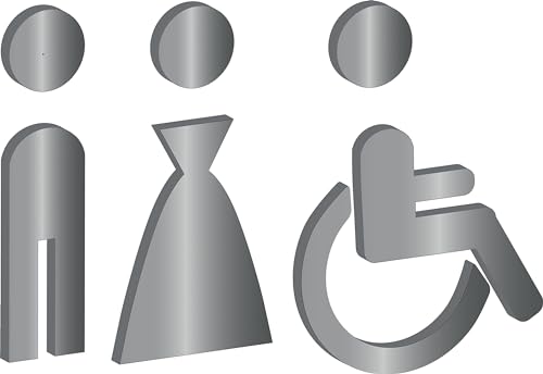 Simbolo Uomo Donna Disabili WC Bagno Toilette porta Omini segnale Targa Porta Targhetta Adesiva Segnaletica Argento Satinato plexiglass