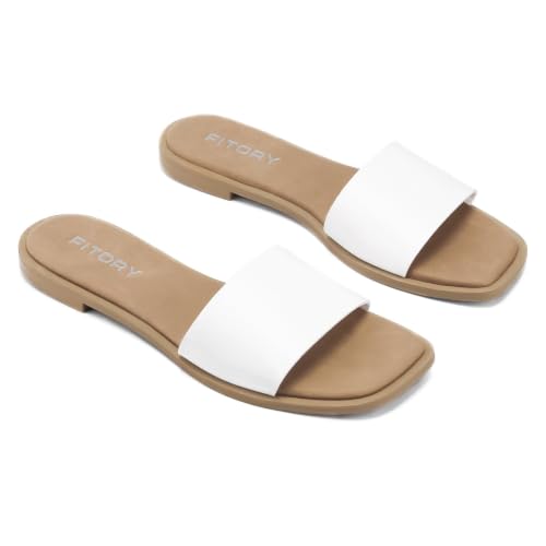 Image of FITORY Women's Slide Sandals Fashion Square Open Toe with Cushioned Footbed Slippers for Beach Size