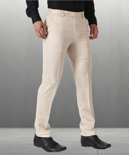 Image of MALENO Men's Slub Effect Solid Trouser | Classic Slim Fit Formal Trousers for Men | Slim Fit Trousers for Men