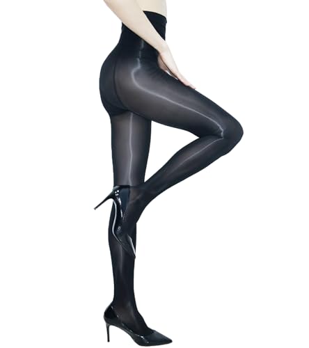 Image of Women's Oil Shiny Pantyhose High Waist Sheer Shimmer Tights Control Top Glossy Pantyhose for Women