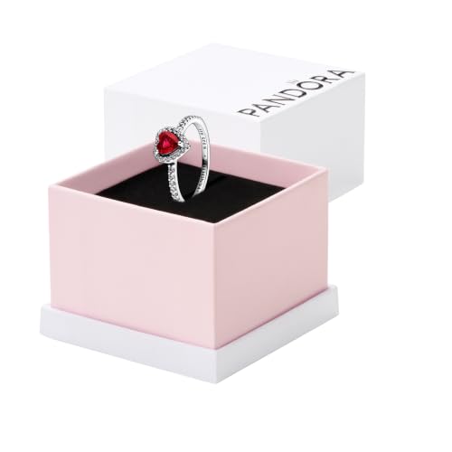 PANDORA Ausgeprägtes Rotes Herz Ring aus Sterlingsilber mit Zirkonia in der Farbe Silber-Rot Timeless Collection Gr.54 198421C02-54