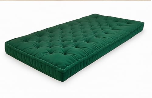 Image of ATOOTFUSION Cotton Floor Mattress, 4 inch Thick Tufted Cushion, 72 x 30 inch, Foldable, Rollable Light Weight Cotton Mattress (Bottle Green)