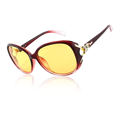 FEISEDY Women Classic Polarized Night Vision Driving Glasses Anti Glare Ladies Yellow Lens Sunglasses B2730