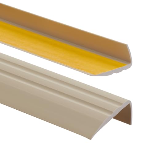 ProfiPVC Perfil de PVC 50mmx25mm, 80 cm - autoadhesivo de borde para escaleras en Forma de L, Tiras antideslizantes para peldaños, Esquina para cantos - Cantonera Protector, Beige