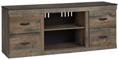 Signature Design by Ashley Trinell Vintage Large TV Stand up to 60" with 3 Adjustable Shelves and Fireplace Option, Dark Brown