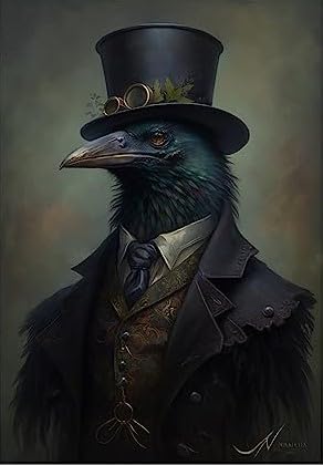 Eye-catching vivid fine art print of a Vintage Victorian style Gothic Raven painting A4 Framed (frame 32 x 24 cms) - Image 2