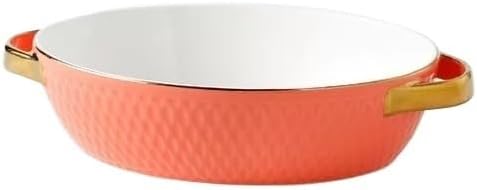Lasagna Pans Household Microwave Oven Baking Cheese Bowl Golden Edged Tray Rectangular Pan for Baking Cake(Orange)