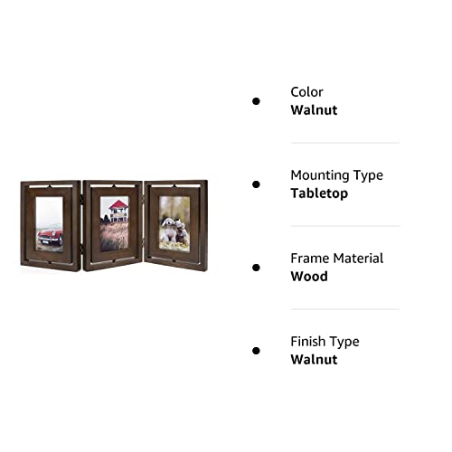 Emfogo 4X6 Picture Frame Rustic Wood Hinged Folding Triple Picture Frames Collage, Double-Sided Display Rotatable High Definition Glass Photo Frame For Home Tabletop(Walnut) #TOP7