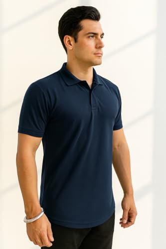 Image of Force NXT Men's Premium Microfiber Fabric Solid T-Shirt | Polo Neck Half-Sleeves T-Shirt for Men | Label Free with Anti-Static for Daily Uses