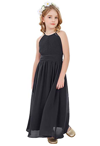 Bow Dream Flower Girl's Dress Ruffled Chiffon Wedding Bridesmaid Youth Big Girls Pageant Party Evening Prom Gowns