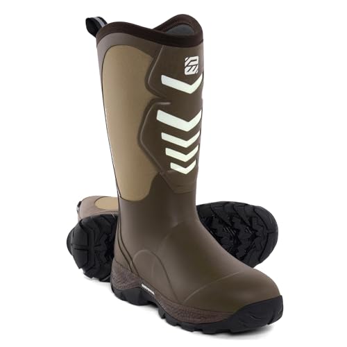 WOVENPAK Rubber Boots for Men, Mens Boots Waterproof Insulated Hunting Boots with Steel Shank, Neoprene Rubber Work Mud Boots Outdoor All Season, Size 11