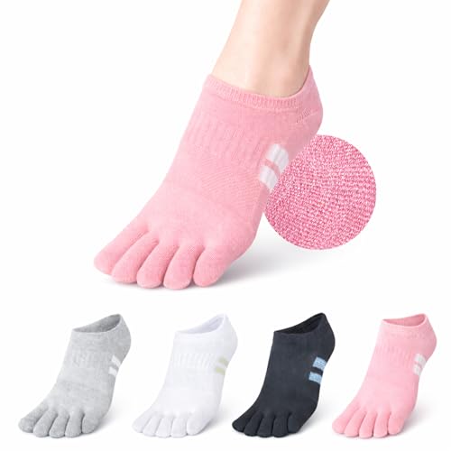 Image of soxsense Cushion No Show Toe Socks For Women Five Finger Socks Low Cut Athletic Running Socks 4 Pairs