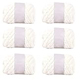 Soft Chenille Chunky Yarn 48oz, 6 Packs Cream White Washable Arm Knitting Yarn Cozy Large Chunky Knit Yarn Jumbo Bulky Yarn