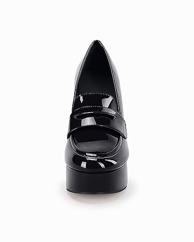 Image of Coutgo Womens Platform Heels Loafers Chunky High Heel Closed Toe Patent Leather Shoes Penny Loafer Business Dress Work Pumps