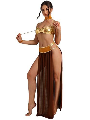 Image of Ulalaza Women's Cosplay Costume Cleopatra Greek Goddess Ancient Roman Warrior Uniform Outfit for Halloween Party