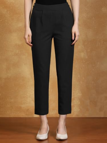 Image of Leriya Fashion Linen Loose Pants for Woman |Linen Trouser for Women | Ankle Length Straight Pant Women | Ladies Loose Pants Woman with Elastic Closure |High Waist Formal Office Trousers