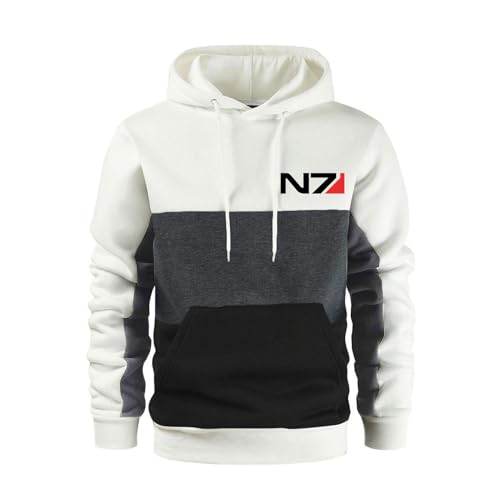 MODRYER Pull À Capuche Imprimé Mass Effect N7 pour Homme Haut pour Jeunes Et Adultes Sweat-Shirt À Capuche À Manches Longues Polaire Sweat-Shirt De Course De Sport Survêtements,White-XL