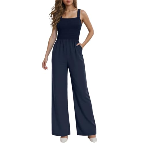 Jumpsuit Femme sans manches : barboteuse pantalon large et salopette d'été décontractée