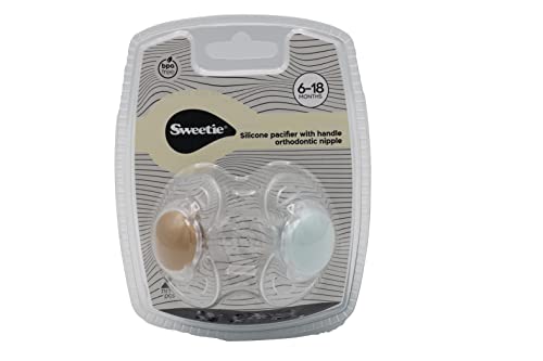 SWEETIE TRITAN ORTHODENTIC Pacifier Silicone Nipple 2PCS 6-18M (6-12 Months, Brown & Green)