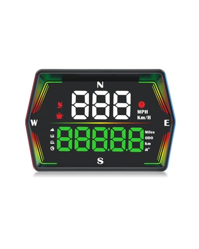 GEARMONSTER GPS Digitaler Tacho für Auto, Head-Up Display, Geschwindigkeitsmesser KM/H & MPH Anzeige, Overspeed Alarm & Müdigkeitswarnung, Echtzeit Fahrdaten, Universell Kompatibel für PKW
