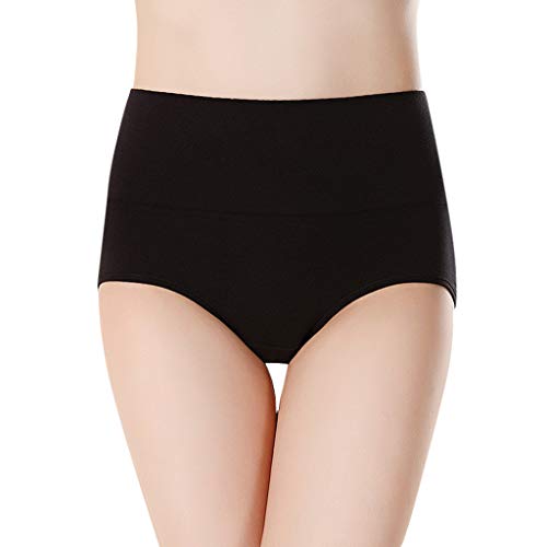 Las mujeres de cintura alta algodón Bragas calzoncillos Control de barriga transpirable Bragas suaves y cómodas ropa interior elástica, Negro, XL
