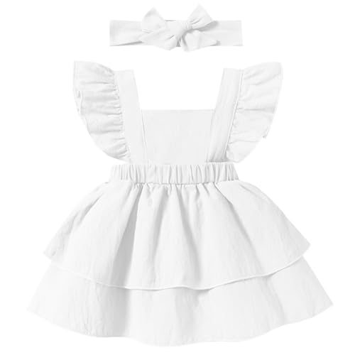 Baby Girls Dresses Sleeveless Ruffle Toddler Dresses for Girls with Headband Summer Casual Party Backless Sundress