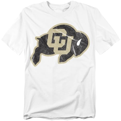 University of Colorado Official Distressed Primary Unisex Adult T-Shirt, White, X-Large