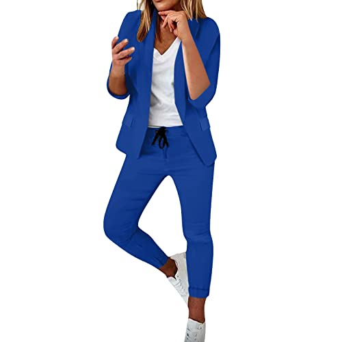Pantalon de bureau femme tailleur 2 pièces bleu slim fit taille L