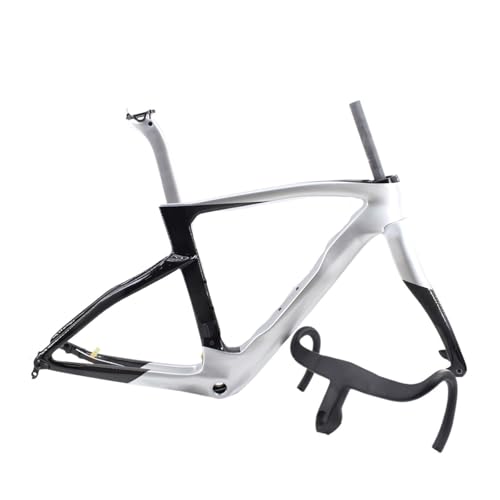 Genérico Bicicleta de Carretera 700C 14 Pulgadas con cableado Totalmente Oculto, Cuadro, Manillar, Horquilla y tija sillín Fibra Carbono Eje pasante Frenos Disco. Incluye(Silver-F59-Gloss,465mm)
