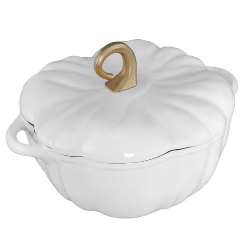 Flavehc Kürbis Dutch Oven Mit Deckel 3,8 Qt - Weißer Emaillierter Gusseisen Topf Mit Griffen für Brot Backen – Ansicht 4