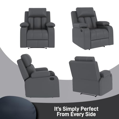 Image of Amazon Brand - Solimo Pinnacle | Single Seater Sofa Recliner | Manual Recliner (Leatherette Grey)