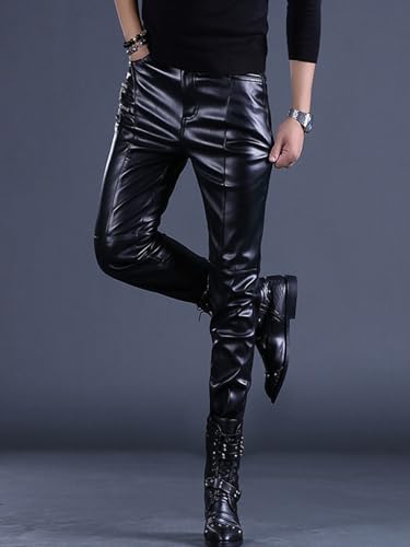 Men`s Motorcycle Rock Steampunk Slim Fit Zipper PU Faux Leather Pants3