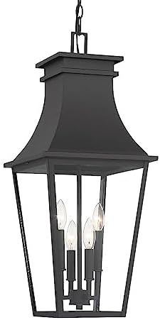 Minka Lavery 7999-66 Gloucester Clear Glass Outdoor Chain Hung Pendant Light Fixture, 4-Light 240 Total Watts, 29" H x 12" W, Sand Coal