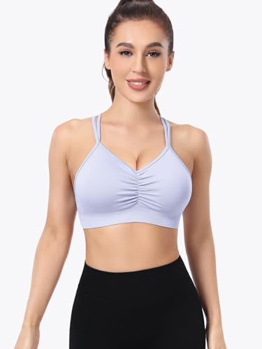 Image of VEQKING Ruched Sports Bras for Women Large Bust, Seamless Yoga Bra, 3 Pack | Removable Padded, Strappy Criss Cross Back, Medium Support for Yoga, Pilates & Gym, Full Coverage, No Bounce, No Spillage