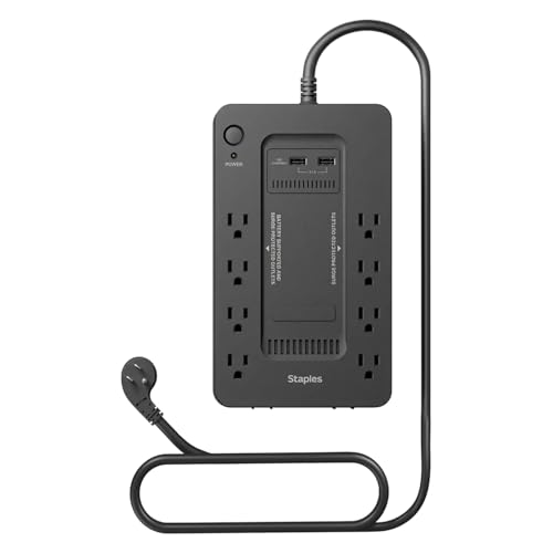 Staples TECH 650VA UPS Battery Backup with 8 Outlets – Standby Power Supply & Surge Protection for...