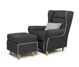 sessel kariert rot Im Set mit Hocker Collection AB Chrisi Ohrensessel inklusiv Hocker, Stoff, Anthrazit/Hellgrau, 88 x 89 x 99 cm