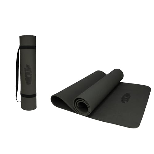 Image of Whackk TPE Laser Engraved Position Marking Yoga Mat|Pink & Purple Dual Colour|6 mm TPE Non-Slip Mat with Carry Strap|Lightweight & Eco-Friendly Non Toxic I Exercise and Fitness (Gray, 6mm)