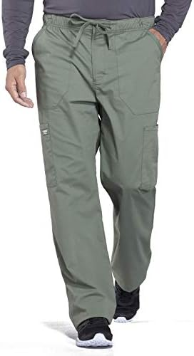 Cherokee Men Scrubs Pant Workwear Professionals Tapered Leg Fly Front Cargo Plus Size WW190S, 3XL Short, Olive