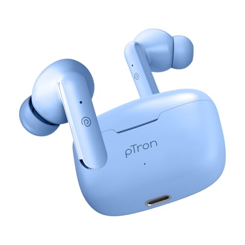 Image of pTron Basspods P81 in-Ear Wireless Earbuds, Pristine Sound, 32Hrs Playtime, Clear Calls TWS Earbuds, Bluetooth V5.1 Headphone, Type-C Fast Charging, Voice Assist & IPX4 Water Resistant (Blue Matt)