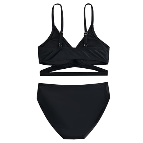 karrack Teen Girls' Swimsuits Two-Piece V-Neck Bikini Adjustable Shoulder Straps Swimsuit Kids Bikini Set2