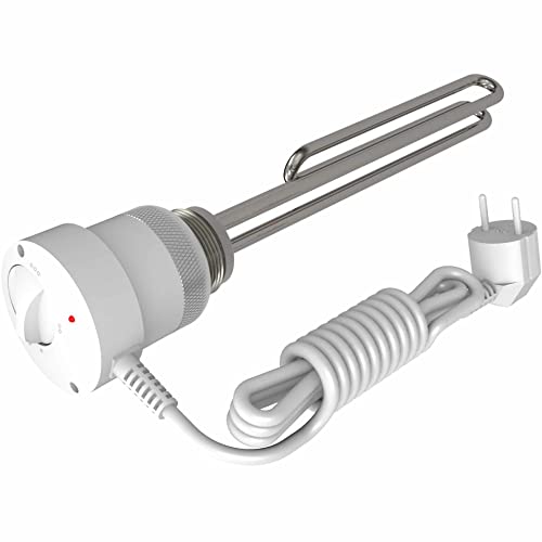 Wipex Heizpatronen 230 Volt / 1,5 bis 3 kW/Tauchlänge 300 mm/für elektrische Boiler, Wassertanks, Pufferspeicher/kopfseitig einstellbares Thermostat (2 kW)