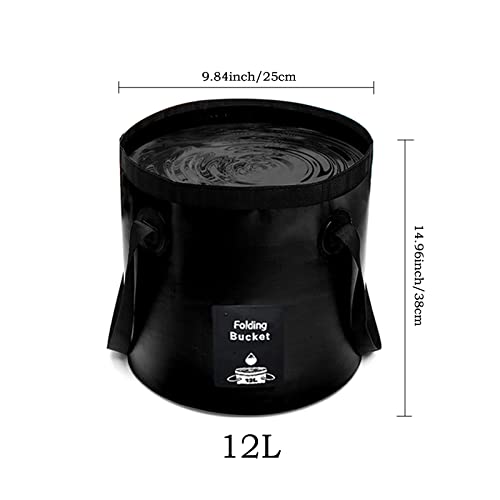 DQZSY Collapsible Bucket with Handle, Lightweight Folding Water Container, Portable Collapsible Bucket for Fishing, Camping, Hiking, Backpacking, Outdoor Survival, Car Washing Black 12L - Image 2
