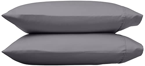 Image of Amazon Basics 400 Thread Count 100% Cotton Pillow Cases, Soft, Wrinkle Resistant, Sateen Weave, Standard Size, 30 inch x 20 inch, Dark Gray, Set of 2