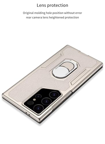 Image of Midkart Leather Flip Case Compatible with Samsung Galaxy S23 Ultra with Ring Holder Kickstand Card Holder Inner Hard PC Full Body and Camera Protection Case, Beige
