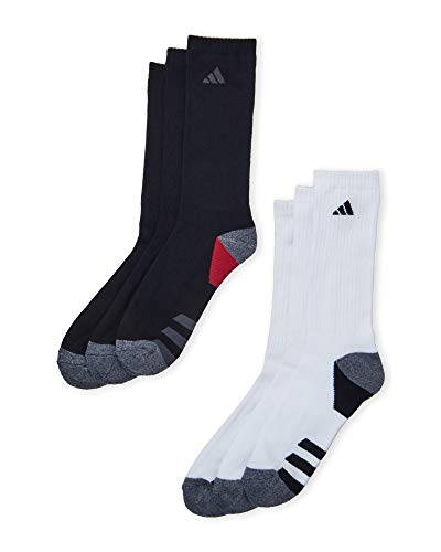 Adidas Men's Athletic Moisture Wicking Cushioned Crew Socks 6-Pack/ 6-Pair (Shoe Size 6-12) Black/White