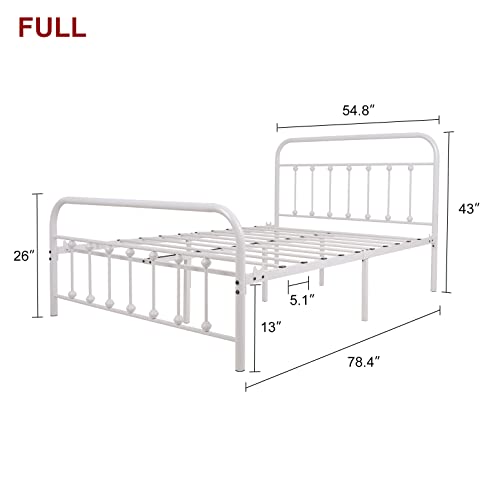 Neebirgelia White Metal Bed Frame Full Size With Headboard And Footboard Single Platform Mattress Base,Metal Tube And Iron-Art Bed (Full, Grayish White) #TOP1