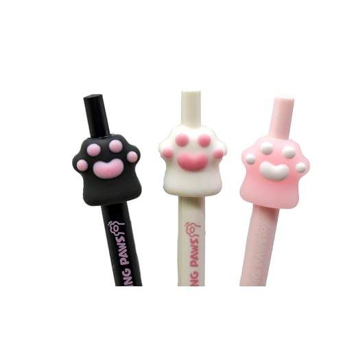 6 PCS Bolígrafos de gel retráctiles patas de gato negro miniatura 3