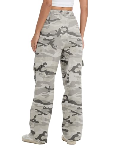 Image of Cargo Pants for Women High Waist Wide Leg Stretchy Pull On Baggy Casual Pants with Pockets