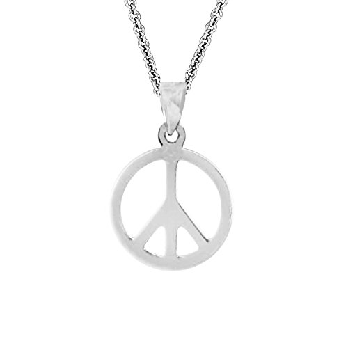 Ritastephens Sterling Silver Shiny Peace Sign Charm Pendant Necklace 18