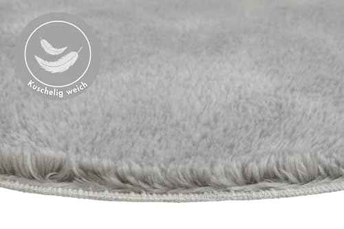 andiamo Badematte rutschfest Florida - Badezimmerteppich weich und flauschig - Badteppich rutschfest waschbar Duschvorleger Badvorleger für Badezimmer 60 cm rund grau